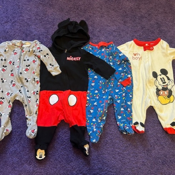 Mickey Mouse Footed Pajamas - 0-3 Months - (x4)